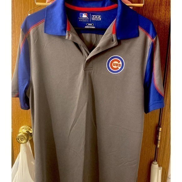 CHICAGO CUBS Shirt Men's Polo MLB TX3COOL Logo Gray‎ Blue Baseball Size Med - Picture 1 of 3